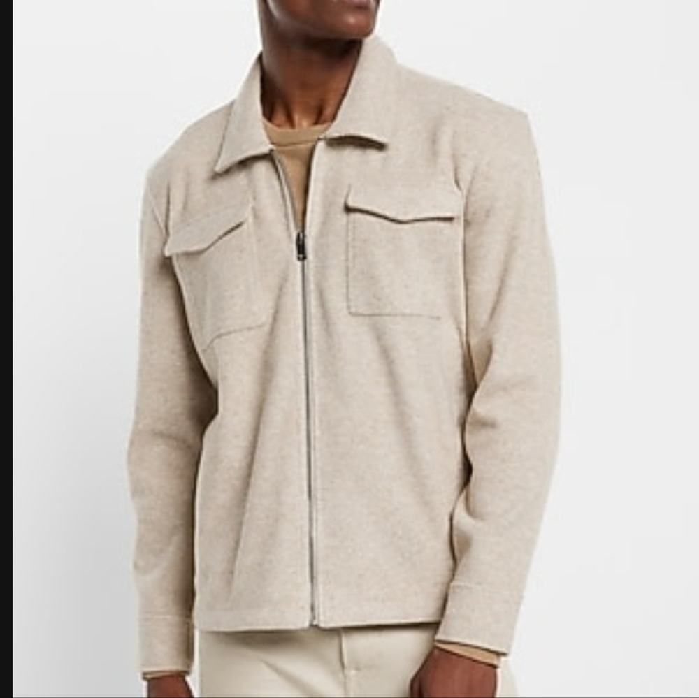 Men's Express Twill XL Beige Zip-Up Jacket